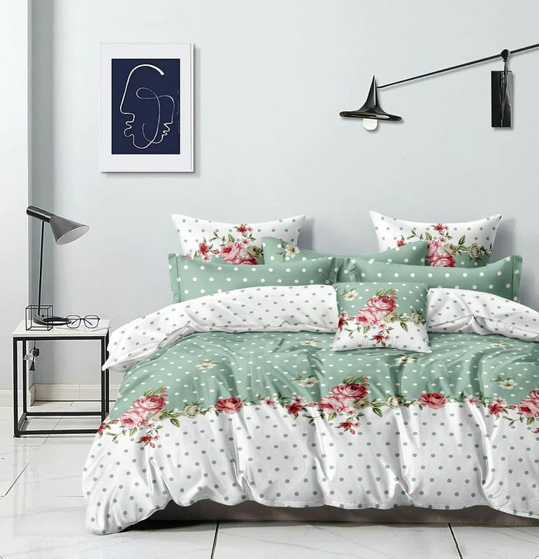 Furnistitchs 160 TC Polycotton King Floral Fitted (Elastic) Bedsheet  (Pack of 1, Green)