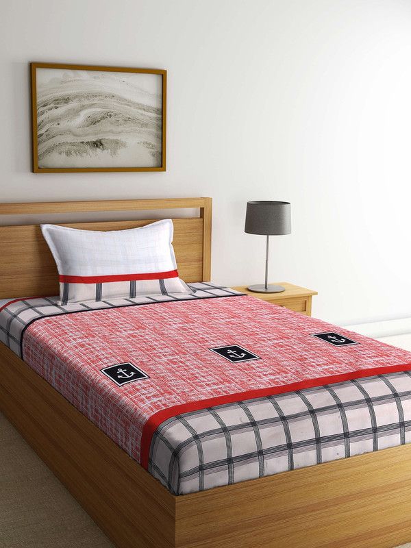 Klotthe 210 TC Polycotton Single Printed Flat Bedsheet  (Pack of 1, Red)