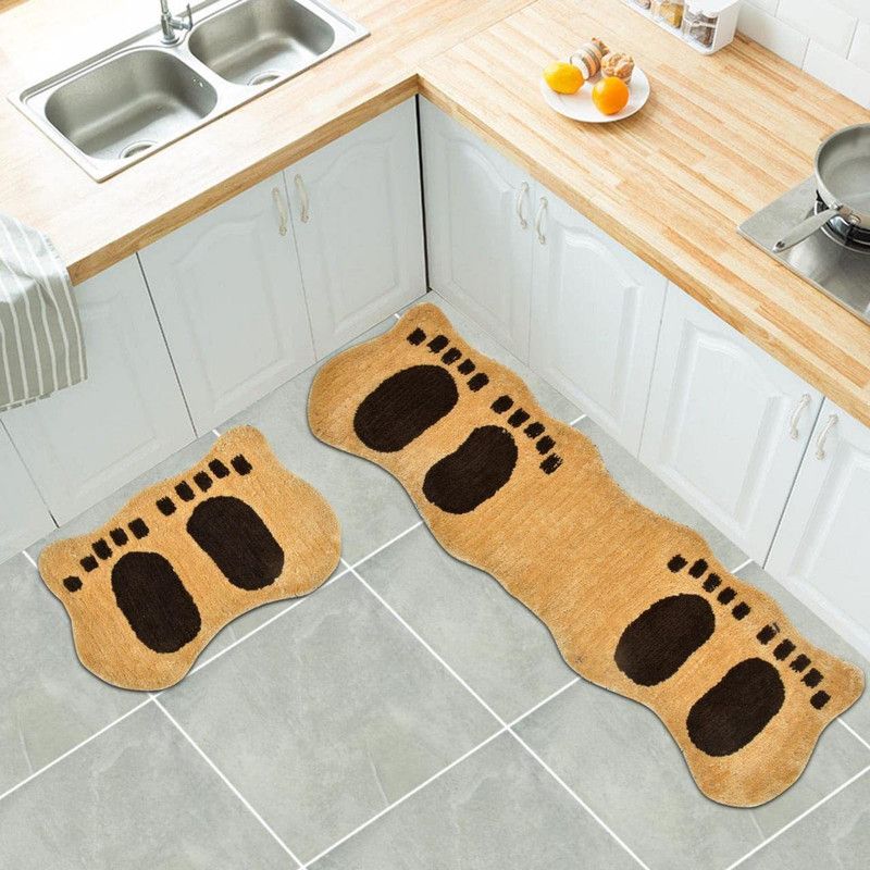 SR Handloom Polyester Floor Mat  (Beige, Medium, Pack of 2)
