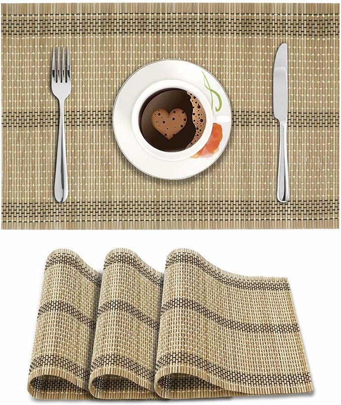 HOKiPO Rectangular Pack of 4 Table Placemat  (Multicolor, Natural Bamboo)