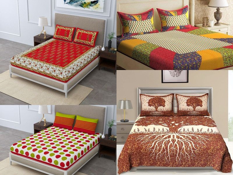 UNIQCHOICE 120 TC Cotton Double Polka Flat Bedsheet  (Pack of 4, Multicolor)