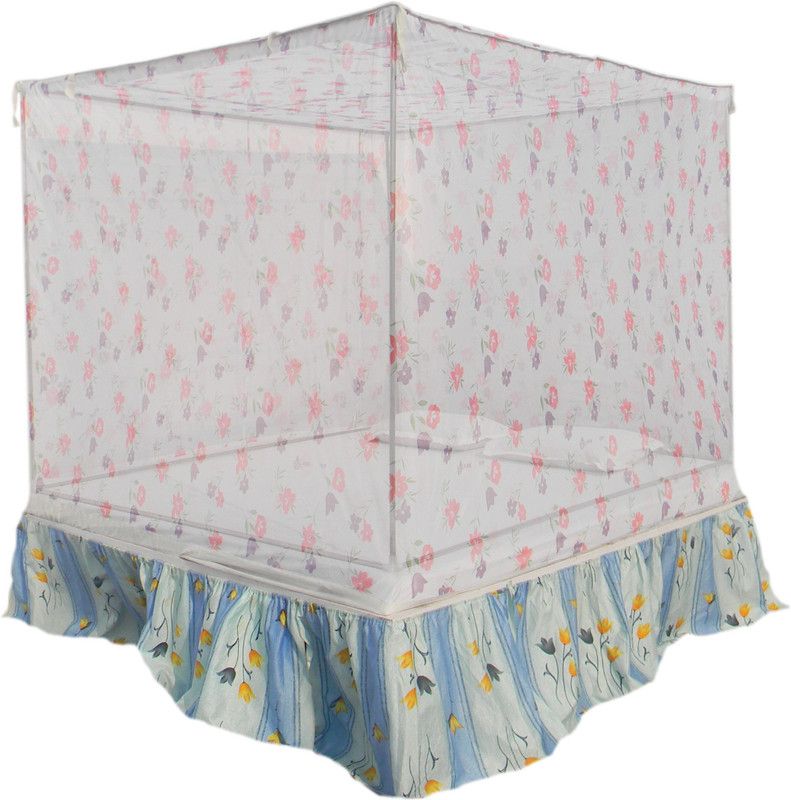 Homecute Polyester Adults Washable SE094 Doule Bed Cotton Edge Traditional Printed Mosquito Net 6 X 7 ft Mosquito Net  (White, Frame Hung)
