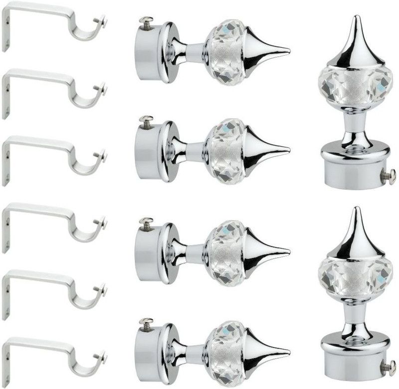 Vviya Silver Rod Rail Bracket, Curtain Knobs Metal  (Pack of 12)