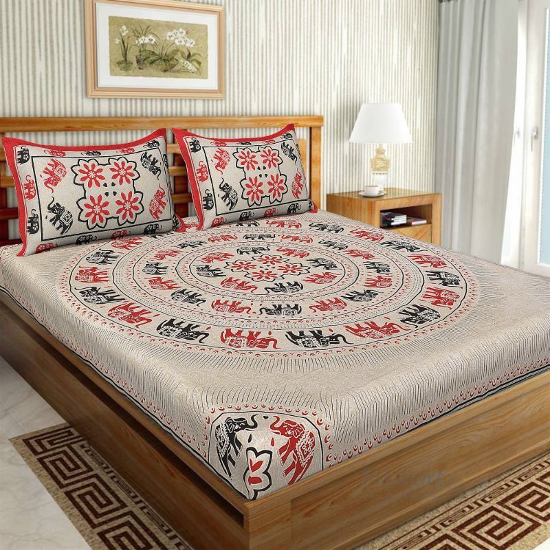 UNIQCHOICE 104 TC Cotton Double Abstract Flat Bedsheet  (Pack of 1, Red)