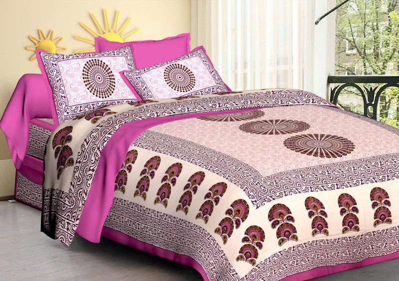LSZ 220 TC Cotton Double Jaipuri Prints Flat Bedsheet  (Pack of 1, Multicolor14)