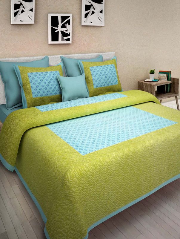 Rajoriya Creation 250 TC Cotton Double Printed Flat Bedsheet  (Pack of 1, Multicolor)