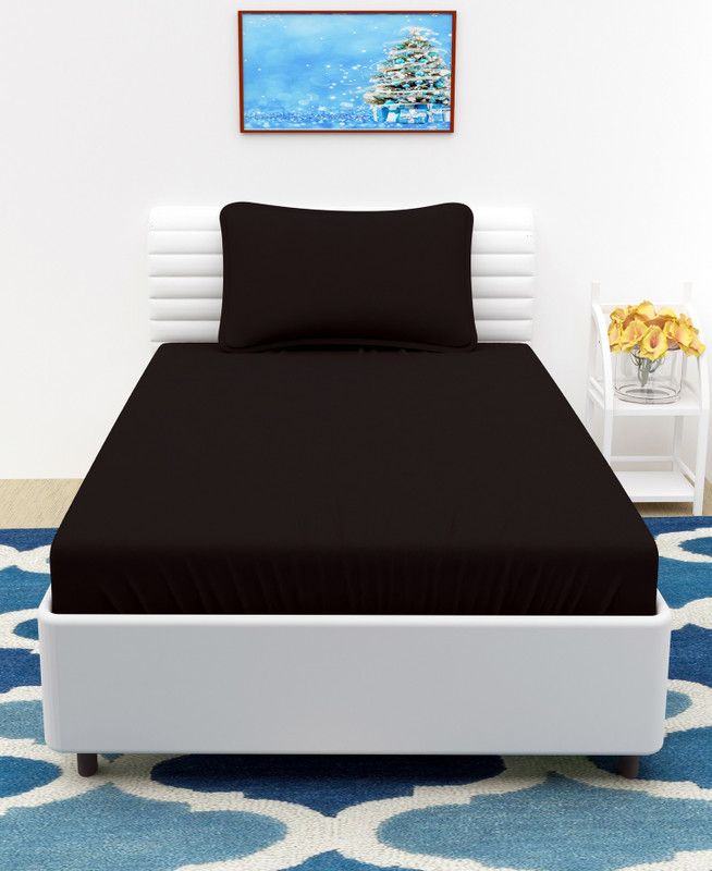 WMK 250 TC Cotton Single Solid Flat Bedsheet  (Pack of 1, Black)