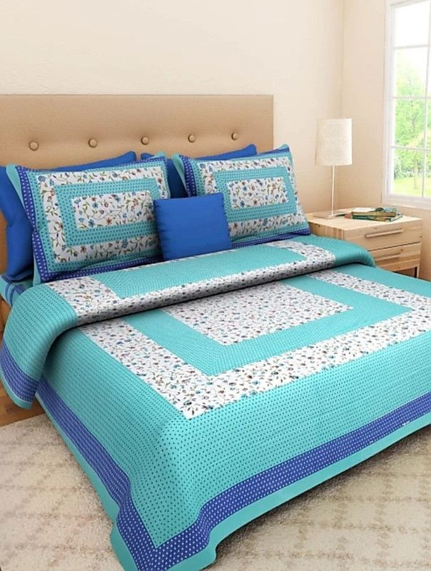 Bombay Bedspreads 151 TC Cotton King Floral Flat Bedsheet  (Pack of 1, Green)