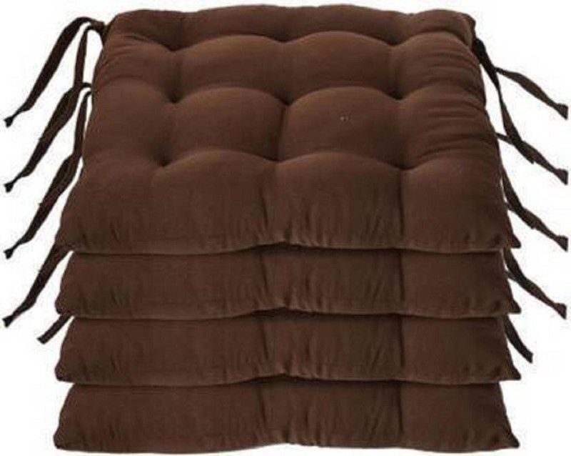 allfree Microfibre Solid Chair Pad Pack of 4  (Brown)