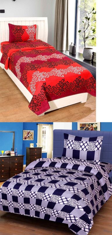 Chacha Chachi Gift Store 150 TC Cotton Single 3D Printed Flat Bedsheet  (Pack of 2, Multicolor)