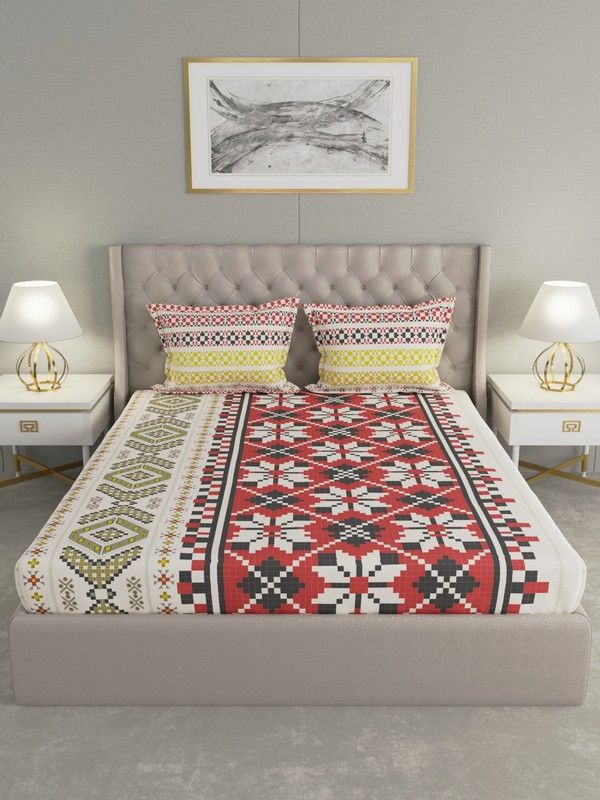 Raymond Home 144 TC Cotton Double Motifs Flat Bedsheet  (Pack of 1, Red)
