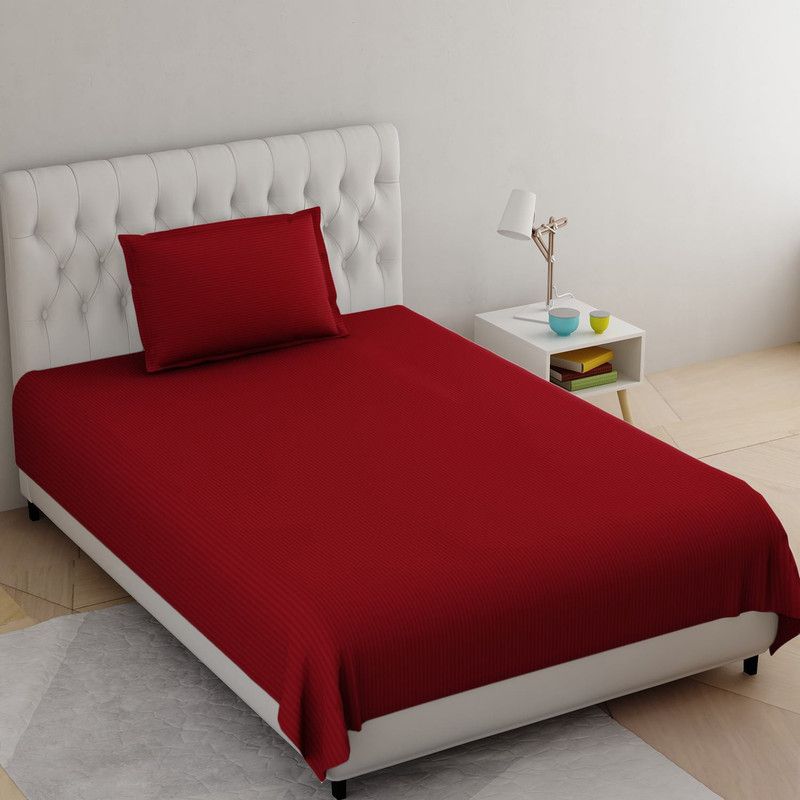 JUST FOR HUMAIRA 210 TC Cotton Single Striped Flat Bedsheet  (Pack of 1, Red)