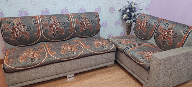 MHF Jacquard Floral Sofa Cover  (Grey, Orange Pack of 6)