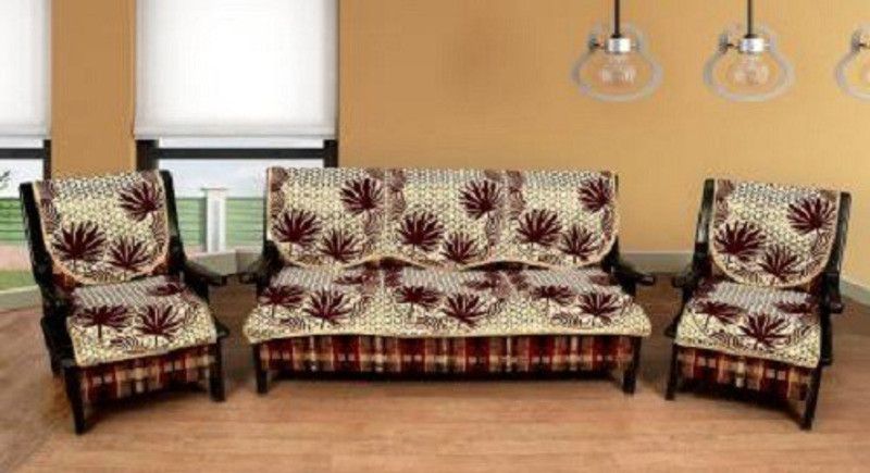 moninfinity Cotton Abstract Sofa Cover  (BROWN Pack of 6)