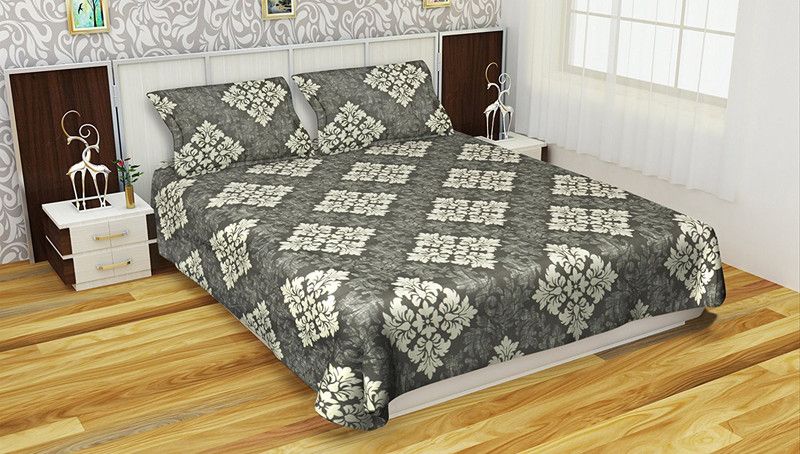 Stellar Home USA Arion 144 TC Cotton Double Floral Flat Bedsheet  (Pack of 1, Black)