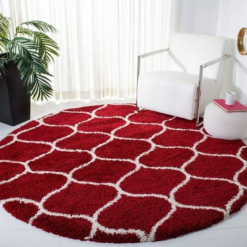 GFM Red, White Polypropylene Area Rug  (122 cm, X 122 cm, Circle)