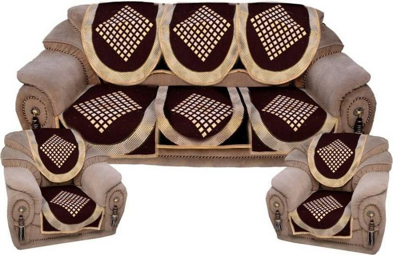 Countingbeds Cotton Abstract Sofa Cover  (Brown Pack of 6)