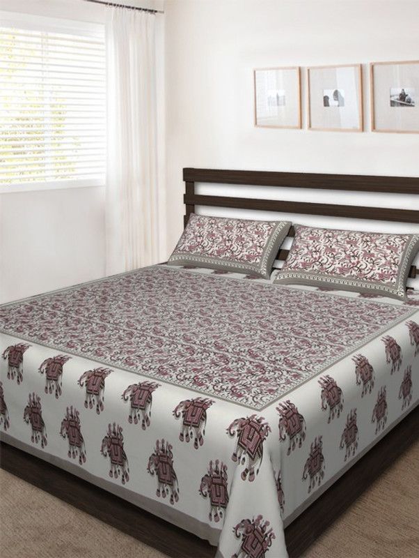 UNIQCHOICE 120 TC Cotton Double Printed Flat Bedsheet  (Pack of 1, Grey)