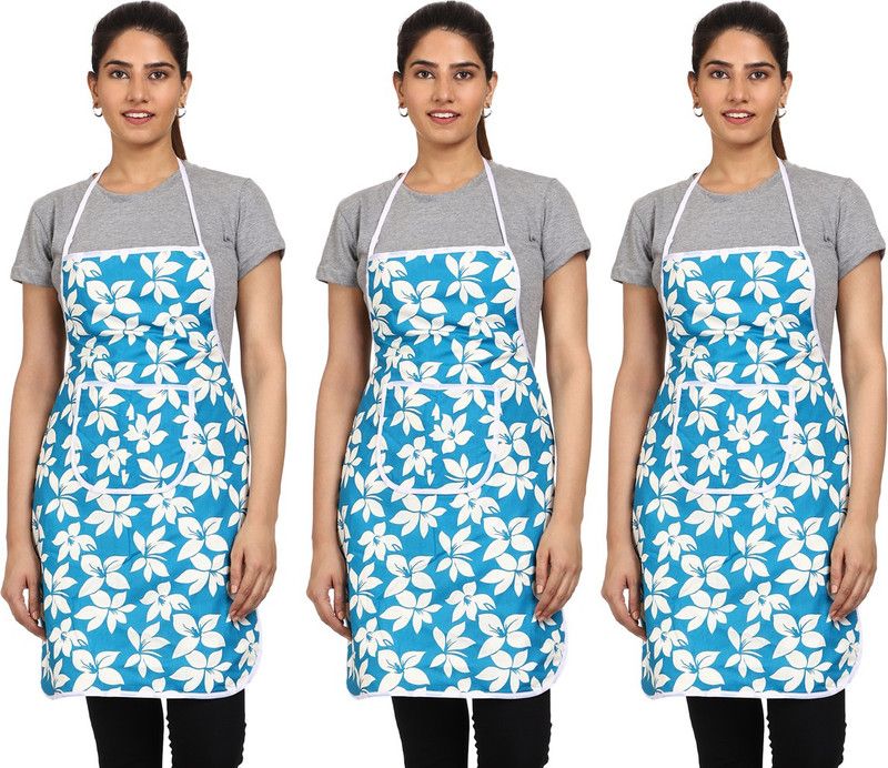 JMI Cotton Chef's Apron - Free Size  (Blue, Pack of 3)