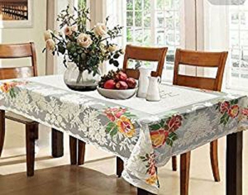 Luxury Crafts Floral 6 Seater Table Cover  (Multicolor, Polyester)
