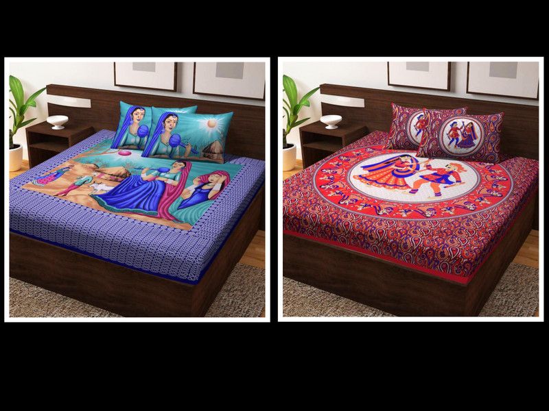 144 TC Cotton Double Floral Bedsheet  (Pack of 2, Design49)