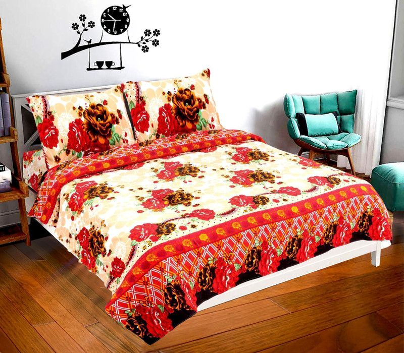 160 TC Microfiber Double 3D Printed Bedsheet  (Pack of 1, Orange)