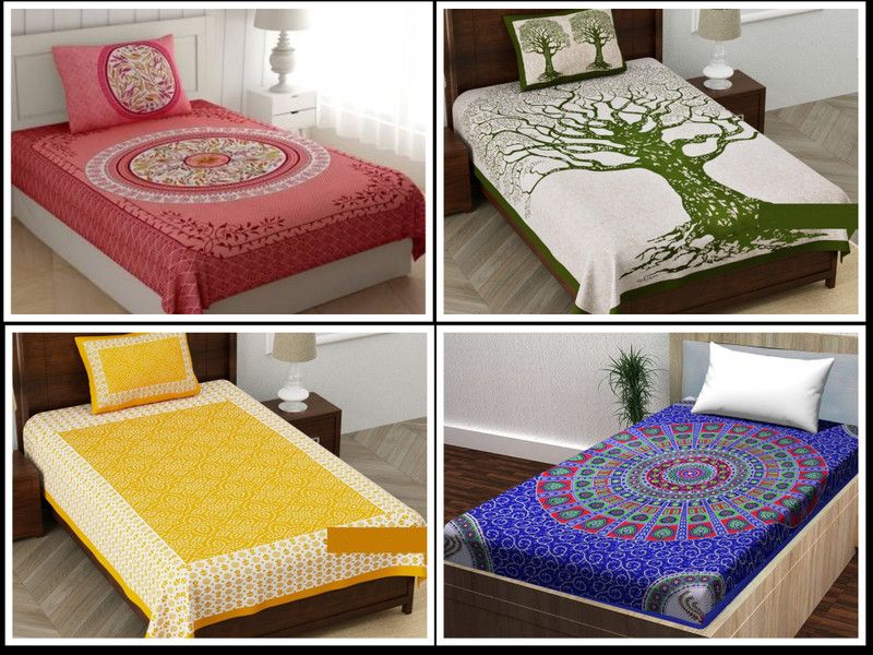 144 TC Cotton Single Jaipuri Prints Bedsheet  (Pack of 4, Design117)