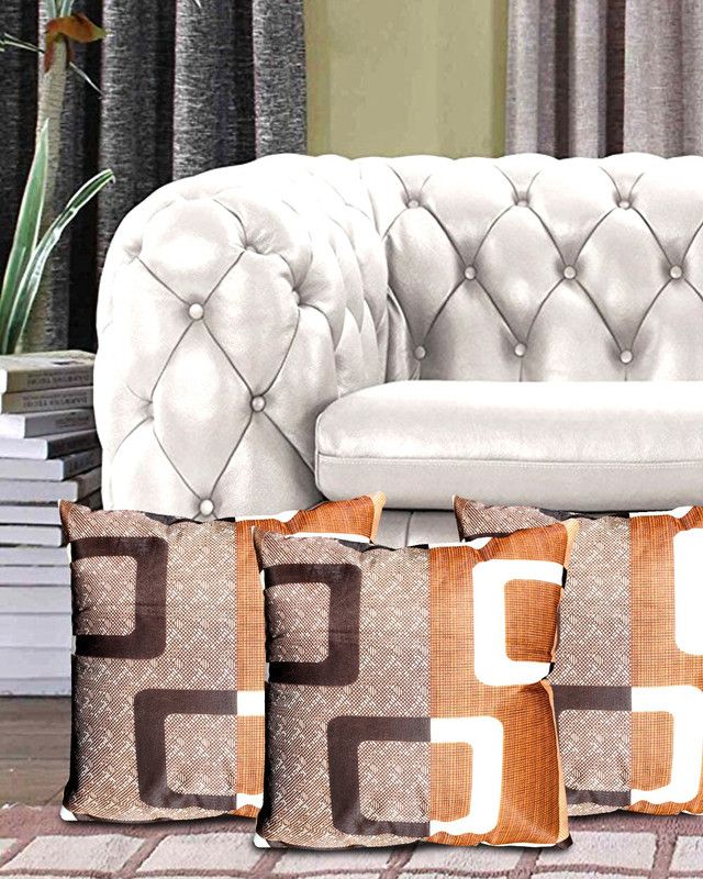 KANUSHI Geometric Cushions Cover  (Pack of 3, 30 cm*30 cm, Brown)