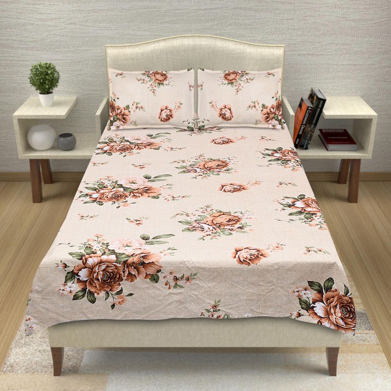 STYLISHUP 220 TC Polycotton Queen 3D Printed Flat Bedsheet  (Pack of 1, MUSTARD)