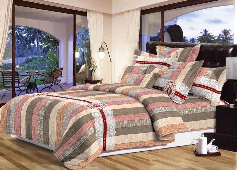 Chiraiyaa 210 TC Microfiber Double Striped Flat Bedsheet  (Pack of 1, Multicolor)