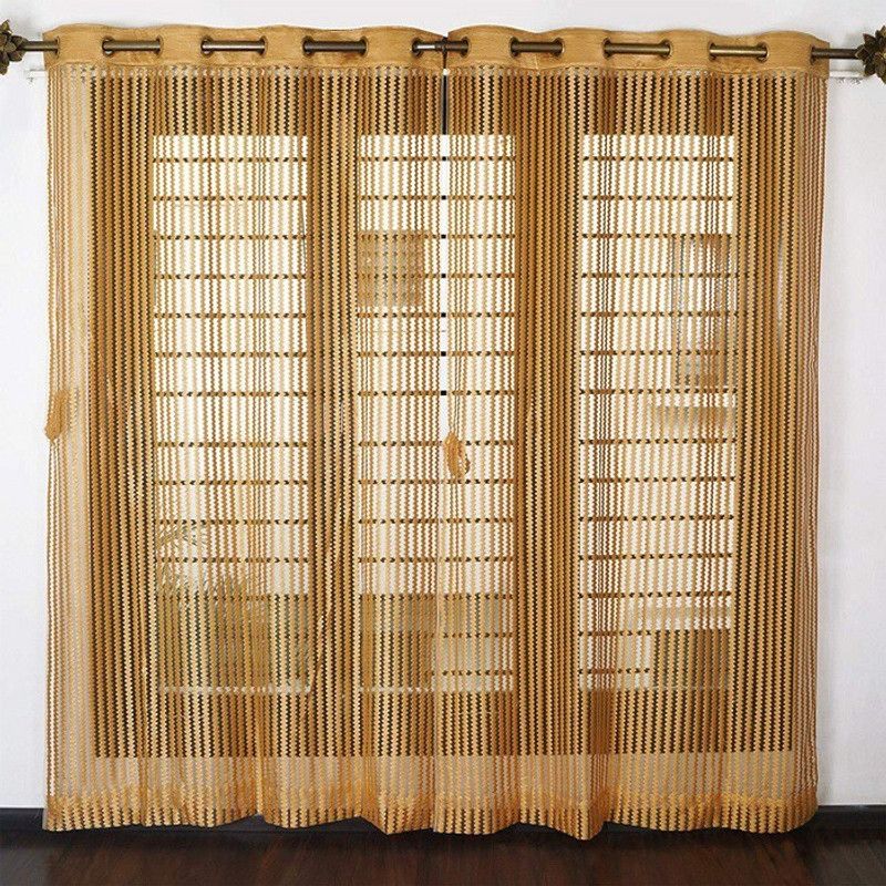 JE Texomart 152 cm (5 ft) Polyester Blackout Window Curtain (Pack Of 2)  (Self Design, Gold)