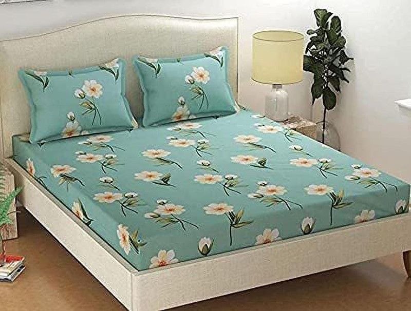 ROYAL TREND 400 TC Cotton Double Floral Flat Bedsheet  (Pack of 1, Green)