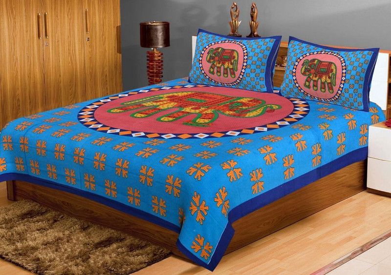 Suraaj Fashion 210 TC Cotton Double Printed Flat Bedsheet  (Pack of 1, Multicolor)