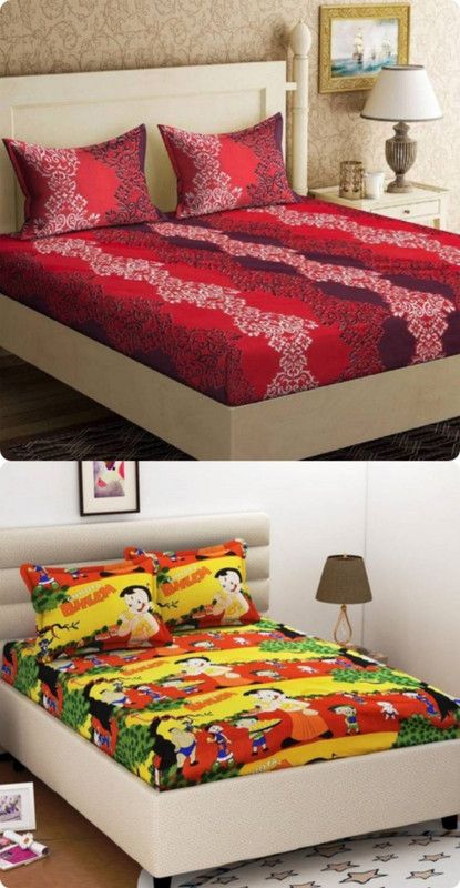 shyokand 144 TC Microfiber Double Floral Flat Bedsheet  (Pack of 2, Pink)