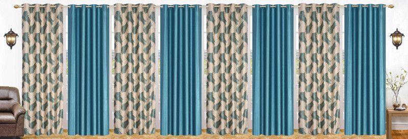 Flossy 274 cm (9 ft) Polyester Semi Transparent Long Door Curtain (Pack Of 8)  (Abstract, Aqua)
