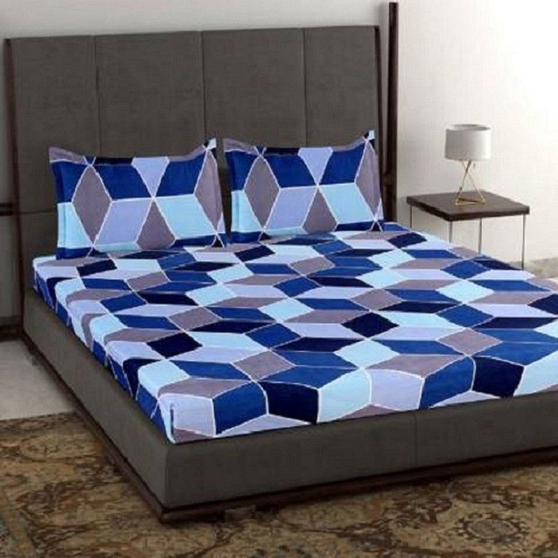 CECARO 150 TC Polycotton Double, Queen, Crib Checkered Flat Bedsheet  (Pack of 1, Blue)
