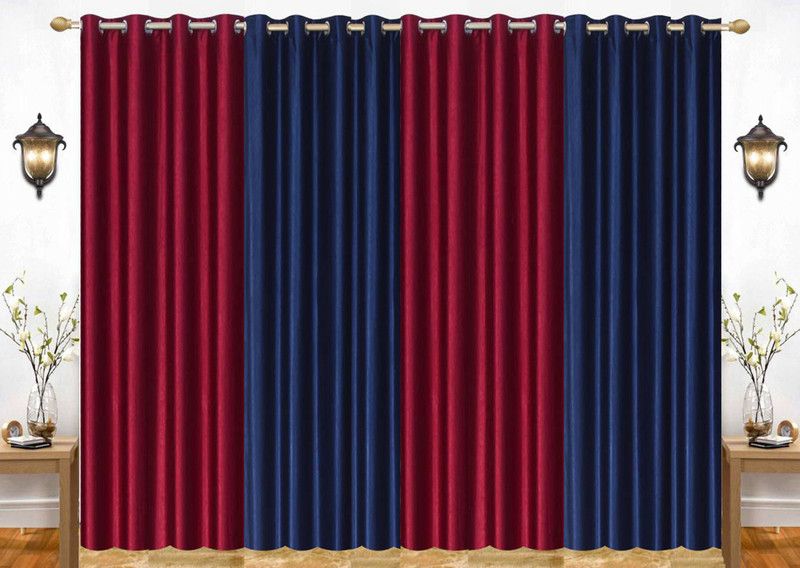 India Furnish 213 cm (7 ft) Polyester Semi Transparent Door Curtain (Pack Of 4)  (Plain, Solid, Blue & Maroon)