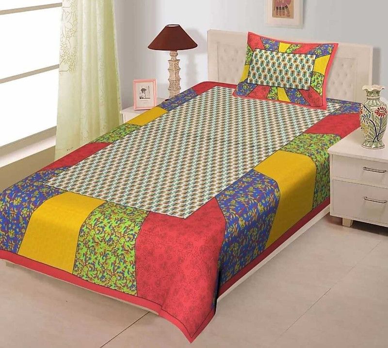 Rawal Fashions 144 TC Cotton Single Floral Flat Bedsheet  (Pack of 1, Multicolor)