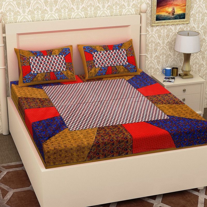 Sadashiva 154 TC Cotton Double Printed Flat Bedsheet  (Pack of 1, Multicolor 2)