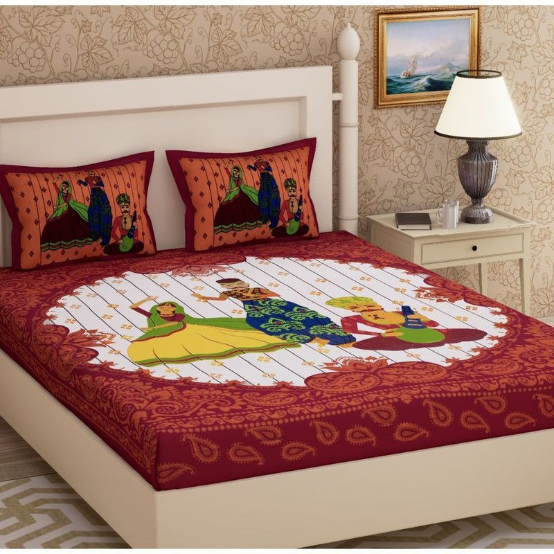NowBbest 140 TC Cotton Double Printed Flat Bedsheet  (Pack of 1, Multicolor)