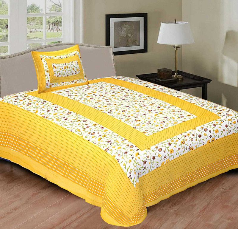ABHISHEK FASHION 141 TC Cotton Single Printed Flat Bedsheet  (Pack of 1, Yellow)