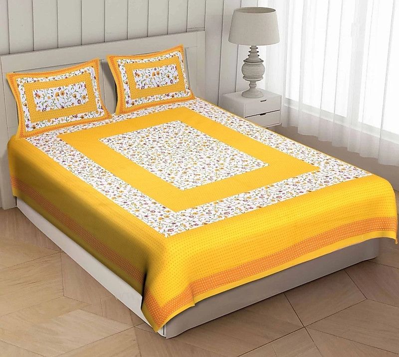GLADSTAR 151 TC Cotton Double Polka Flat Bedsheet  (Pack of 1, Yellow)