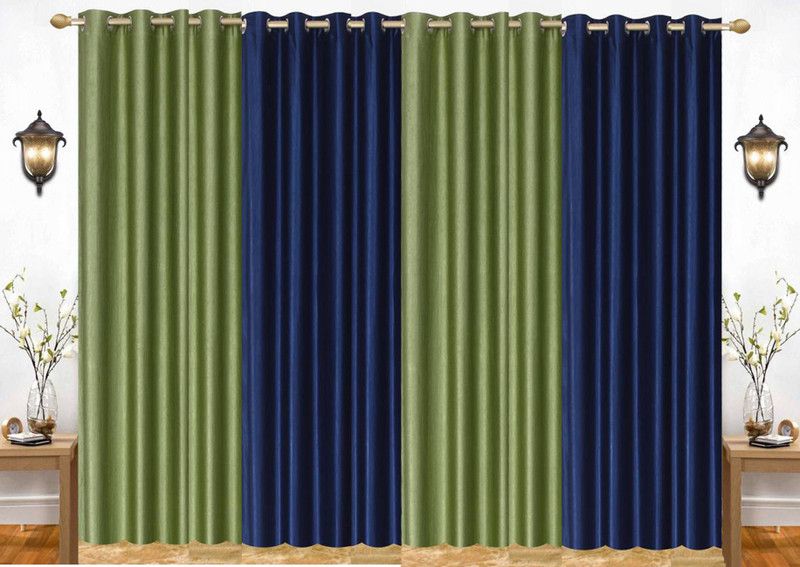 India Furnish 153 cm (5 ft) Polyester Semi Transparent Window Curtain (Pack Of 4)  (Plain, Blue & Green)