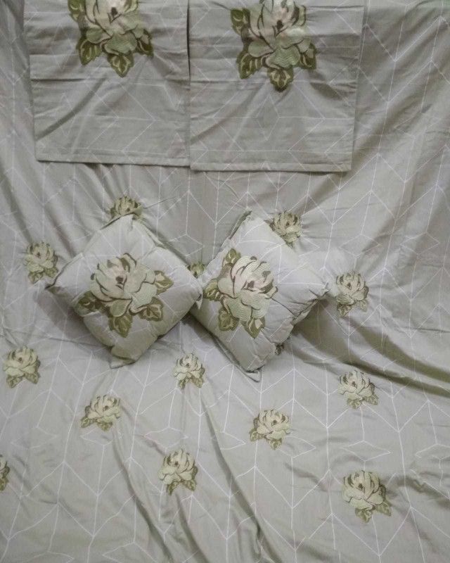 Aarna 250 TC Cotton Double Embroidered Flat Bedsheet  (Pack of 1, Green)