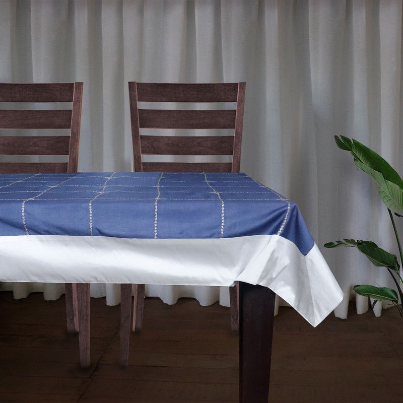 ZEBA Self Design 6 Seater Table Cover  (Navy Blue, Polyester)