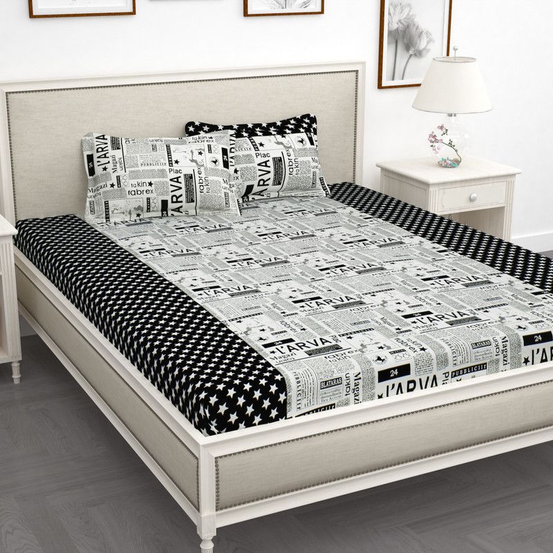 Story@home 240 TC Cotton King Abstract Flat Bedsheet  (Pack of 1, Black)