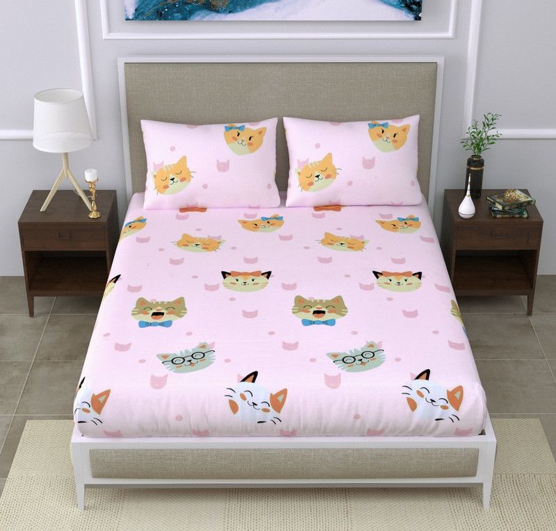 PINK CITY FAB CREATION 280 TC Polycotton Double Cartoon Flat Bedsheet  (Pack of 1, Pink)