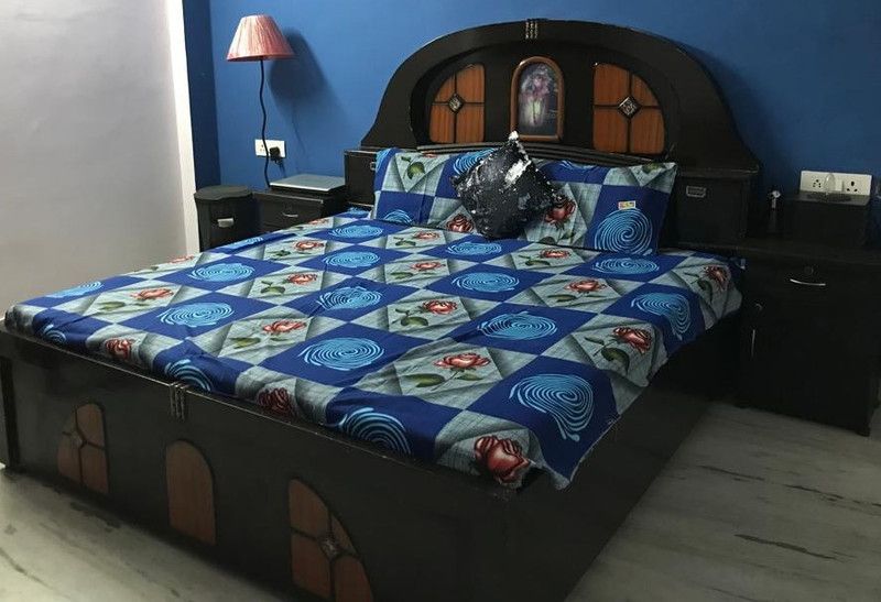 SKG COLLECTION 250 TC Cotton Double Geometric Flat Bedsheet  (Pack of 2, Blue)