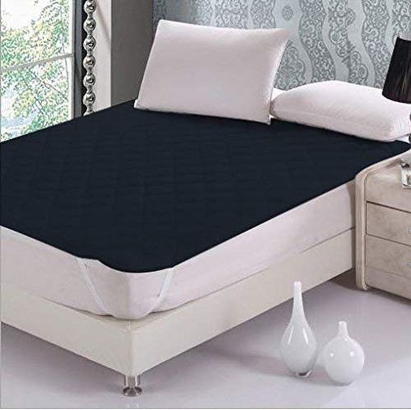 Linenovation Elastic Strap Double Size Mattress Cover  (Blue)