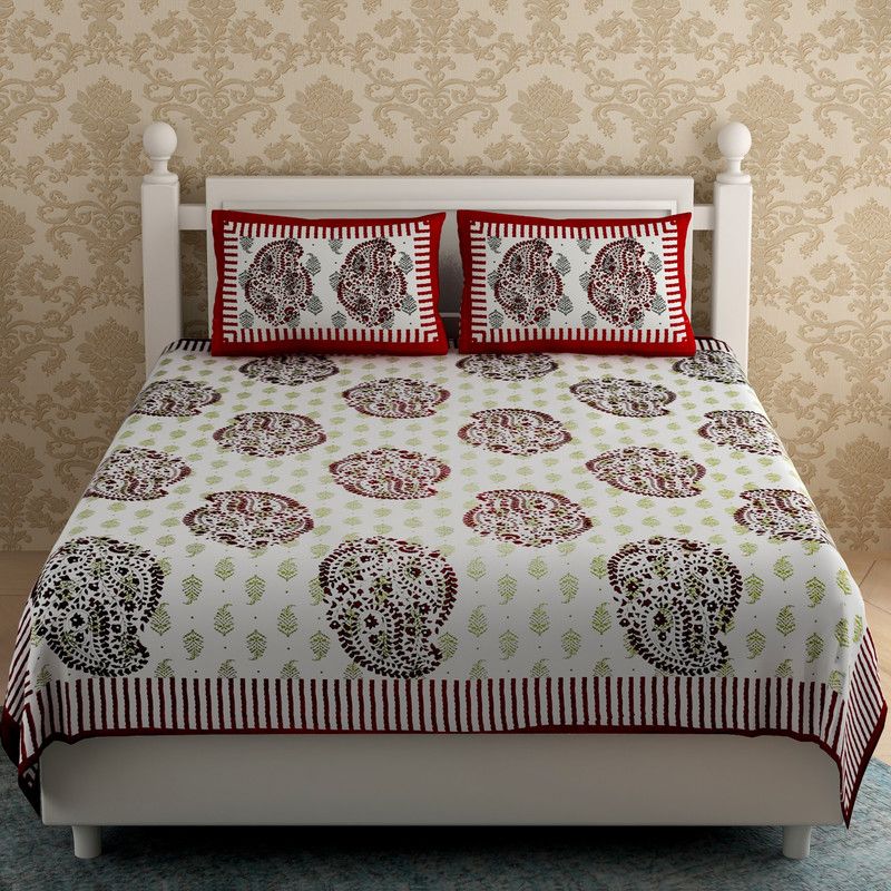 Flipkart SmartBuy 120 TC Cotton Double Paisley Flat Bedsheet  (Pack of 1, Red)